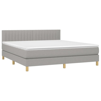 Boxspring Met Matras Stof Lichtgrijs 160 x 200 cm Verticale strepen