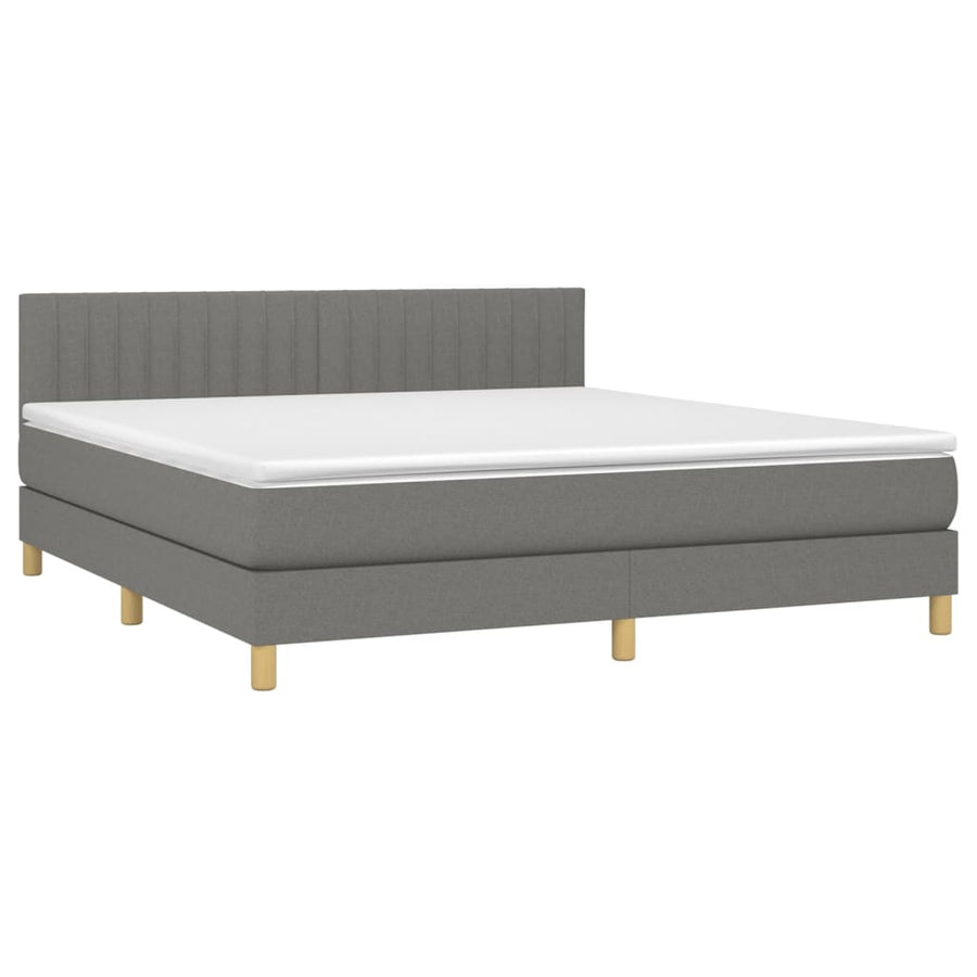 Boxspring Met Matras Stof Donkergrijs 160 x 200 cm Verticale strepen