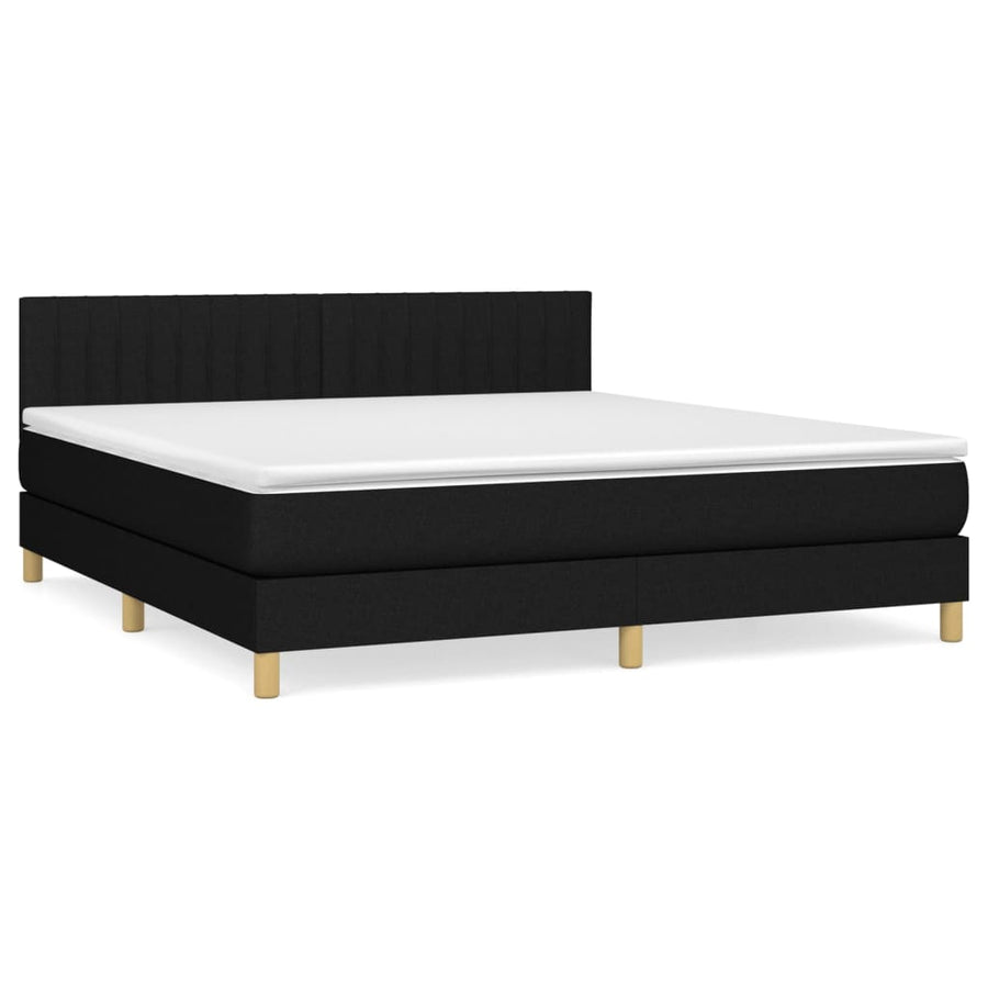 Boxspring Met Matras Stof Zwart 160 x 200 cm Verticale strepen
