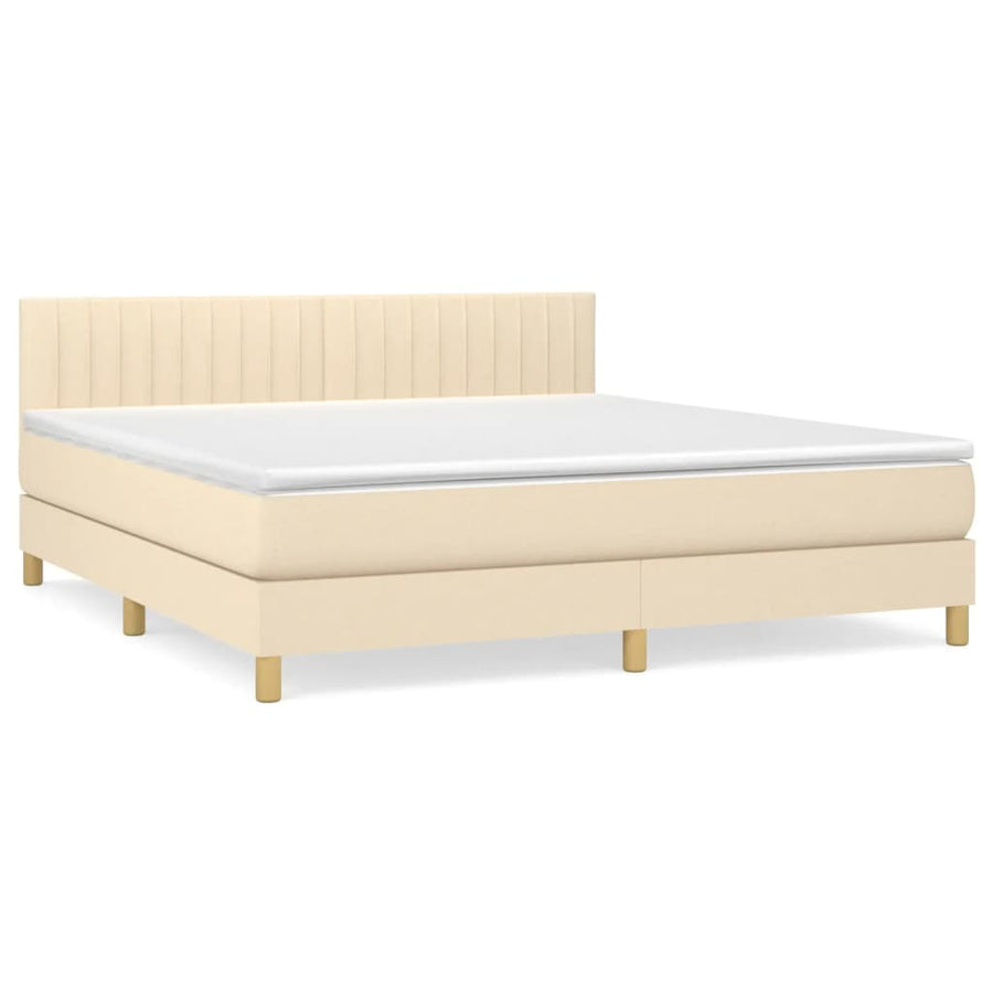 Boxspring Met Matras Stof Kleurig Crème 160 x 200 cm Verticale strepen
