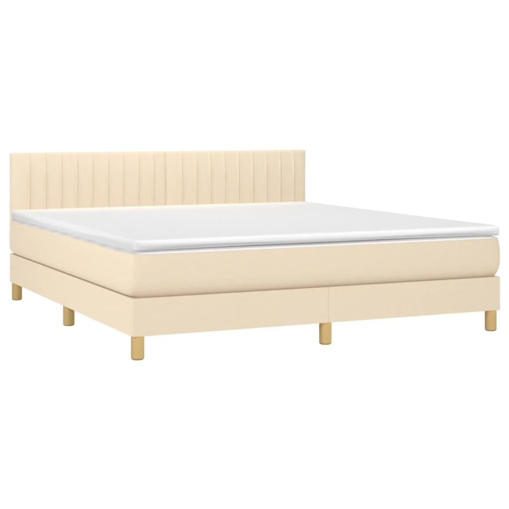 Boxspring Met Matras Stof Kleurig Crème 160 x 200 cm Verticale strepen