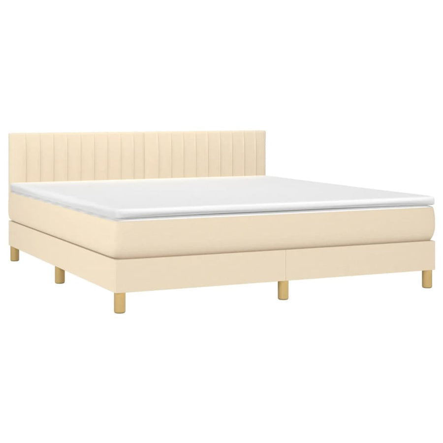 Boxspring Met Matras Stof Kleurig Crème 160 x 200 cm Verticale strepen