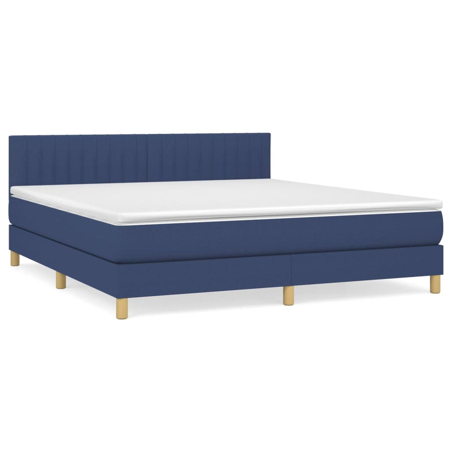 Boxspring Met Matras Stof Blauw 160 x 200 cm Verticale strepen