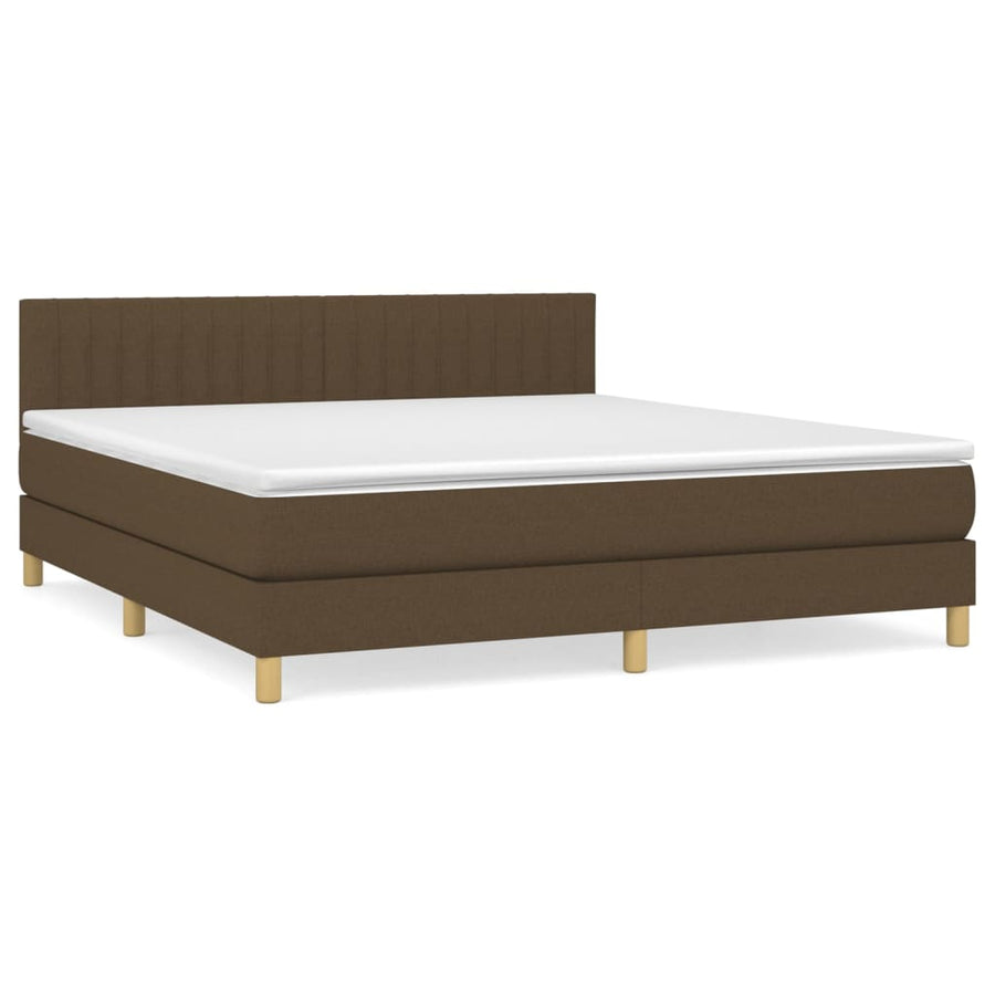 Boxspring Met Matras Stof Donkerbruin 180 x 200 cm Verticale strepen