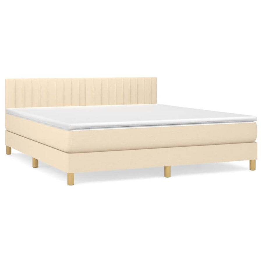 Boxspring Met Matras Stof Crèmekleurig 180X200 Cm 180 x 200 cm Verticale strepen