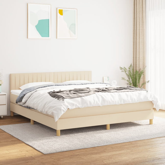 Boxspring Met Matras Stof Crèmekleurig 180X200 Cm 180 x 200 cm Verticale strepen