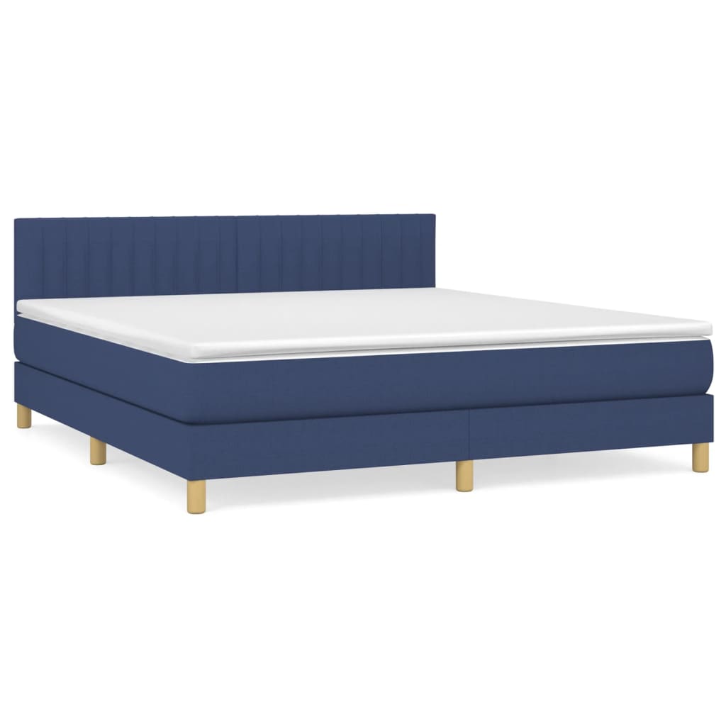 Boxspring Met Matras Stof Blauw 180 x 200 cm Verticale strepen