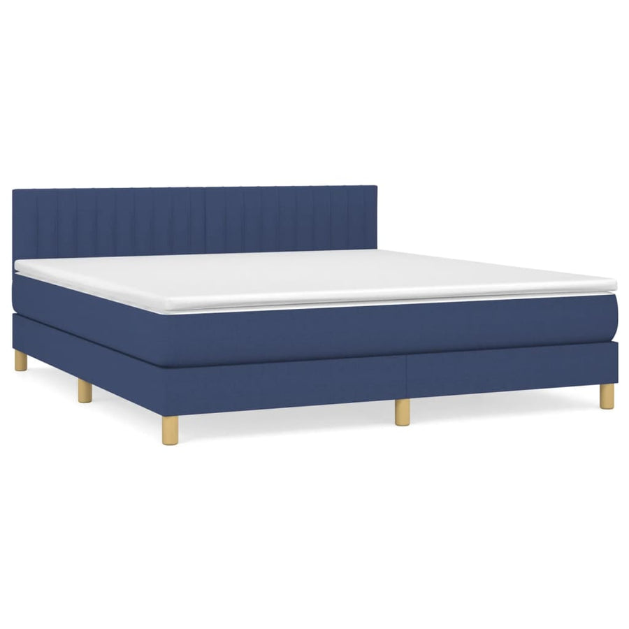 Boxspring Met Matras Stof Blauw 180 x 200 cm Verticale strepen