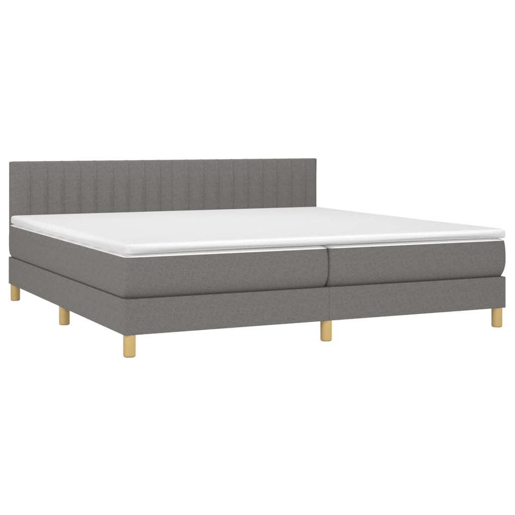Boxspring Met Matras Stof Donkergrijs 200 x 200 cm Verticale strepen