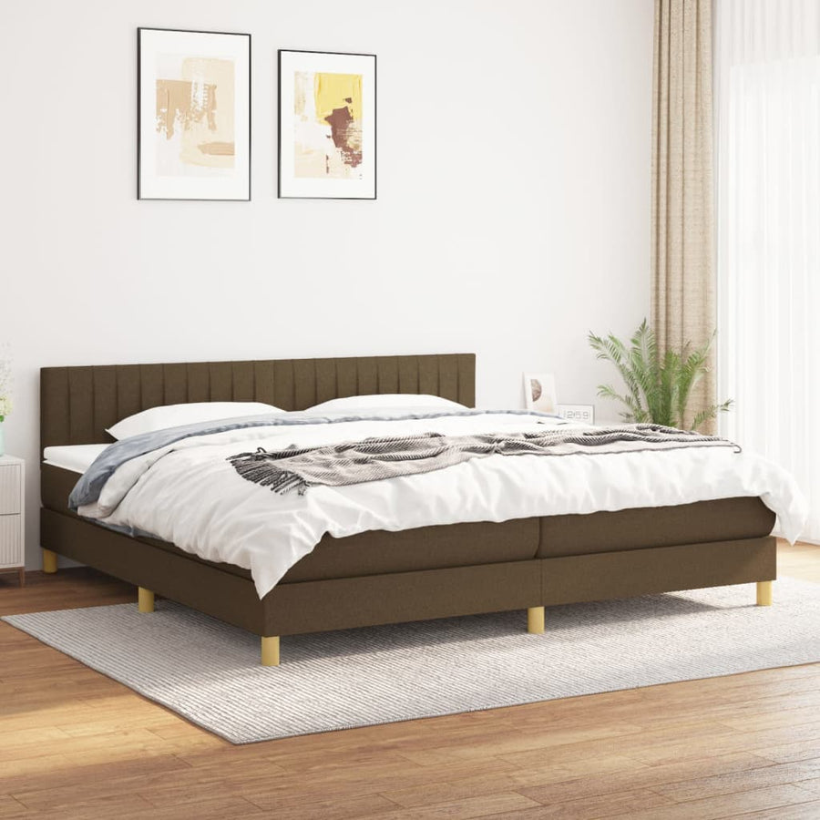 Boxspring Met Matras Stof Donkerbruin 200 x 200 cm Verticale strepen
