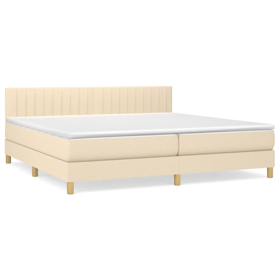 Boxspring Met Matras Stof Kleurig Crème 200 x 200 cm Verticale strepen
