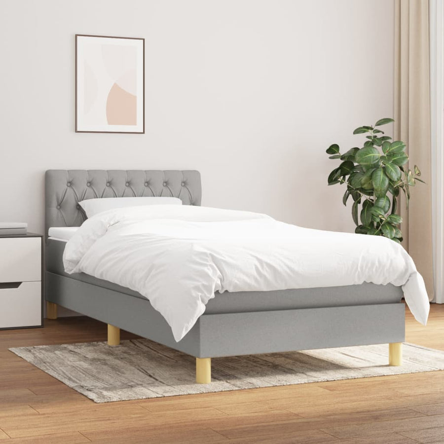 Boxspring Met Matras Stof Lichtgrijs 100X200 Cm Lichtgrijs 100 x 200 cm Getuft ontwerp