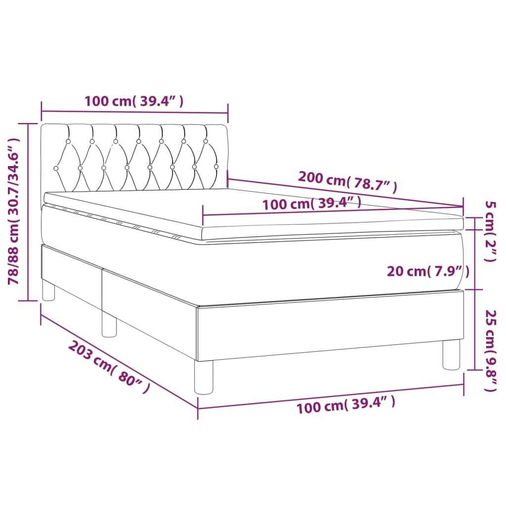 Boxspring Met Matras Stof Zwart 100X200 Cm 100 x 200 cm Getuft ontwerp