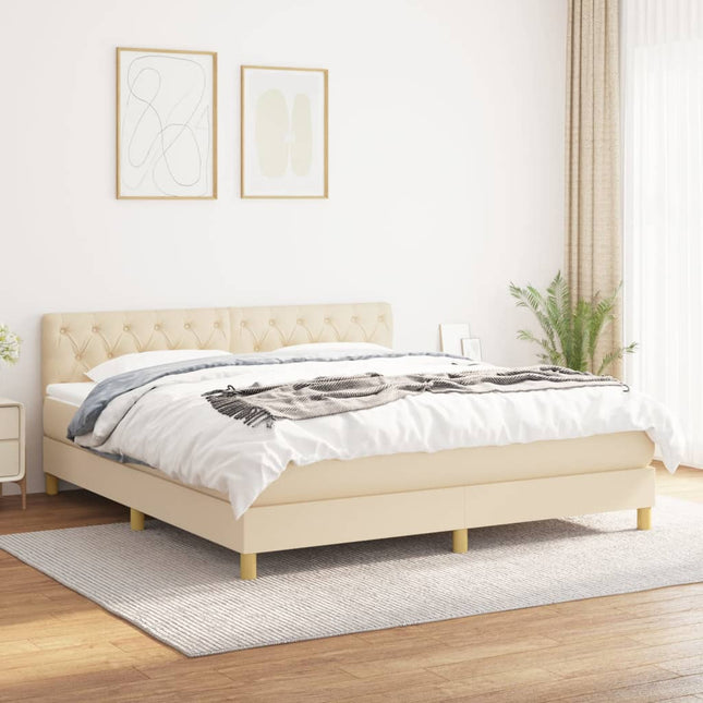 Boxspring Met Matras Stof Kleurig Crème 160 x 200 cm Getuft ontwerp