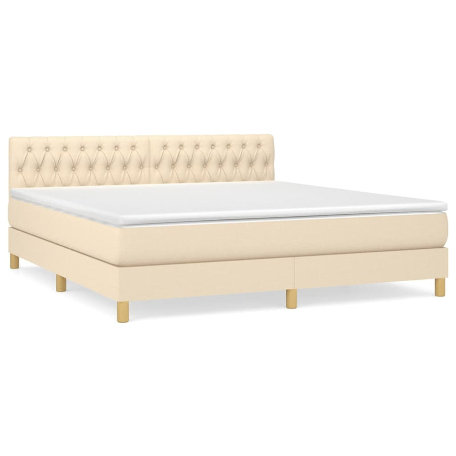 Boxspring Met Matras Stof Crèmekleurig 180X200 Cm 180 x 200 cm Getuft ontwerp