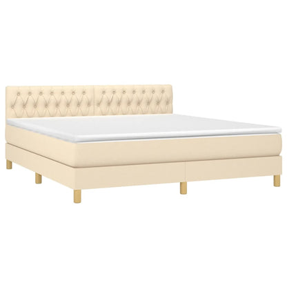 Boxspring Met Matras Stof Crèmekleurig 180X200 Cm 180 x 200 cm Getuft ontwerp