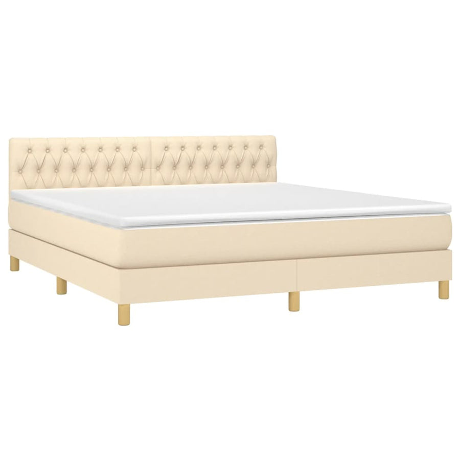 Boxspring Met Matras Stof Crèmekleurig 180X200 Cm 180 x 200 cm Getuft ontwerp