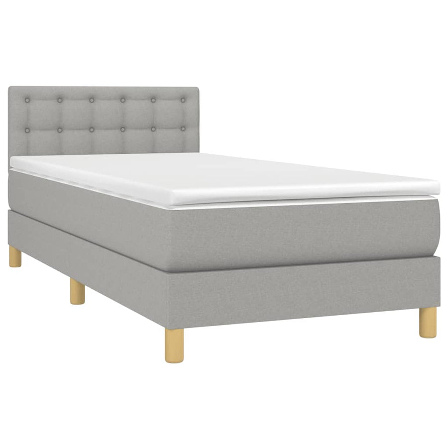 Boxspring Met Matras Stof Lichtgrijs 90 x 200 cm Knopen
