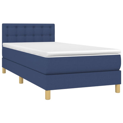 Boxspring Met Matras Stof Blauw 100 x 200 cm Knopen