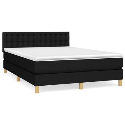 Boxspring Met Matras Stof Zwart 140 x 190 cm Knopen