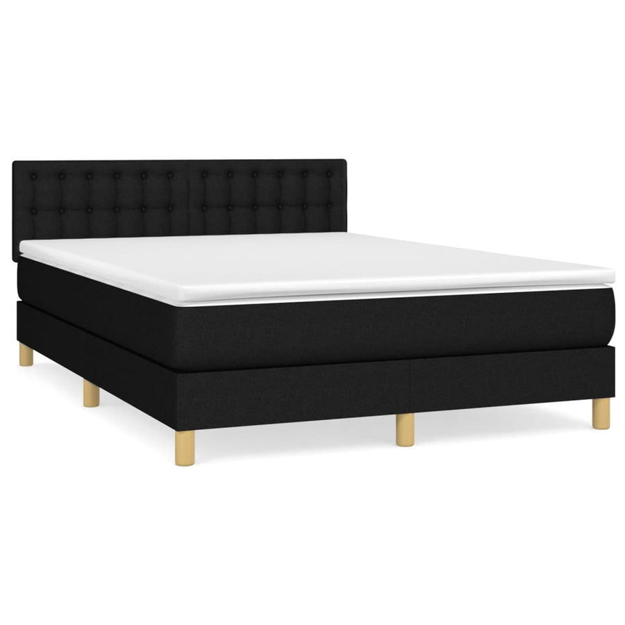 Boxspring Met Matras Stof Zwart 140 x 190 cm Knopen