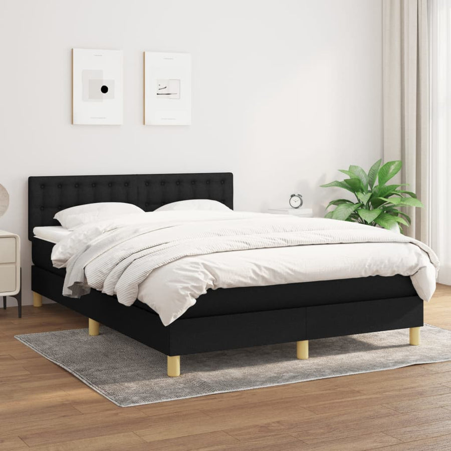 Boxspring Met Matras Stof Zwart 140 x 190 cm Knopen