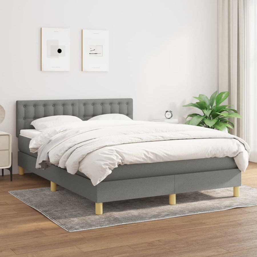 Boxspring Met Matras Stof Donkergrijs 140 x 200 cm Knopen