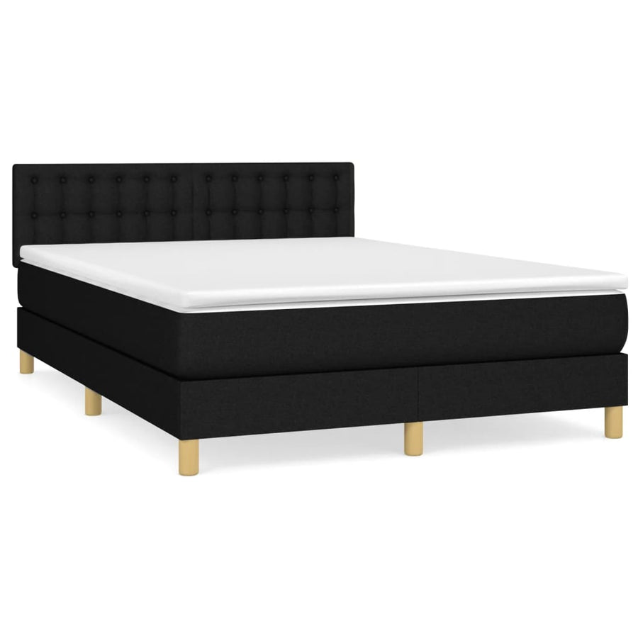 Boxspring Met Matras Stof Zwart 140 x 200 cm Knopen