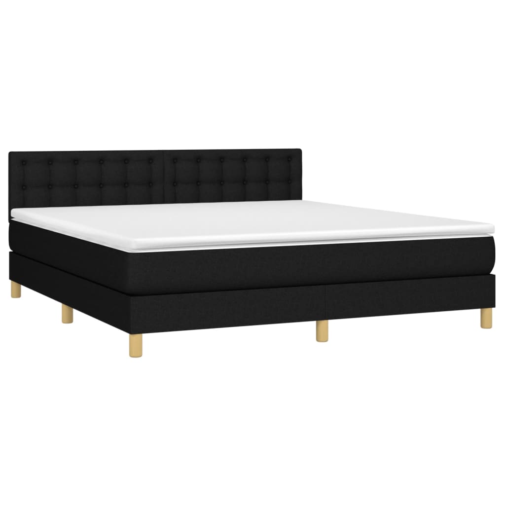 Boxspring Met Matras Stof Zwart 160 x 200 cm Knopen