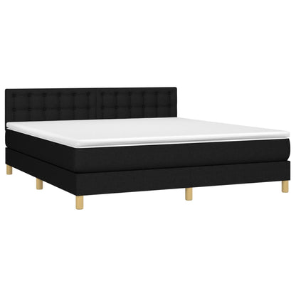 Boxspring Met Matras Stof Zwart 160 x 200 cm Knopen