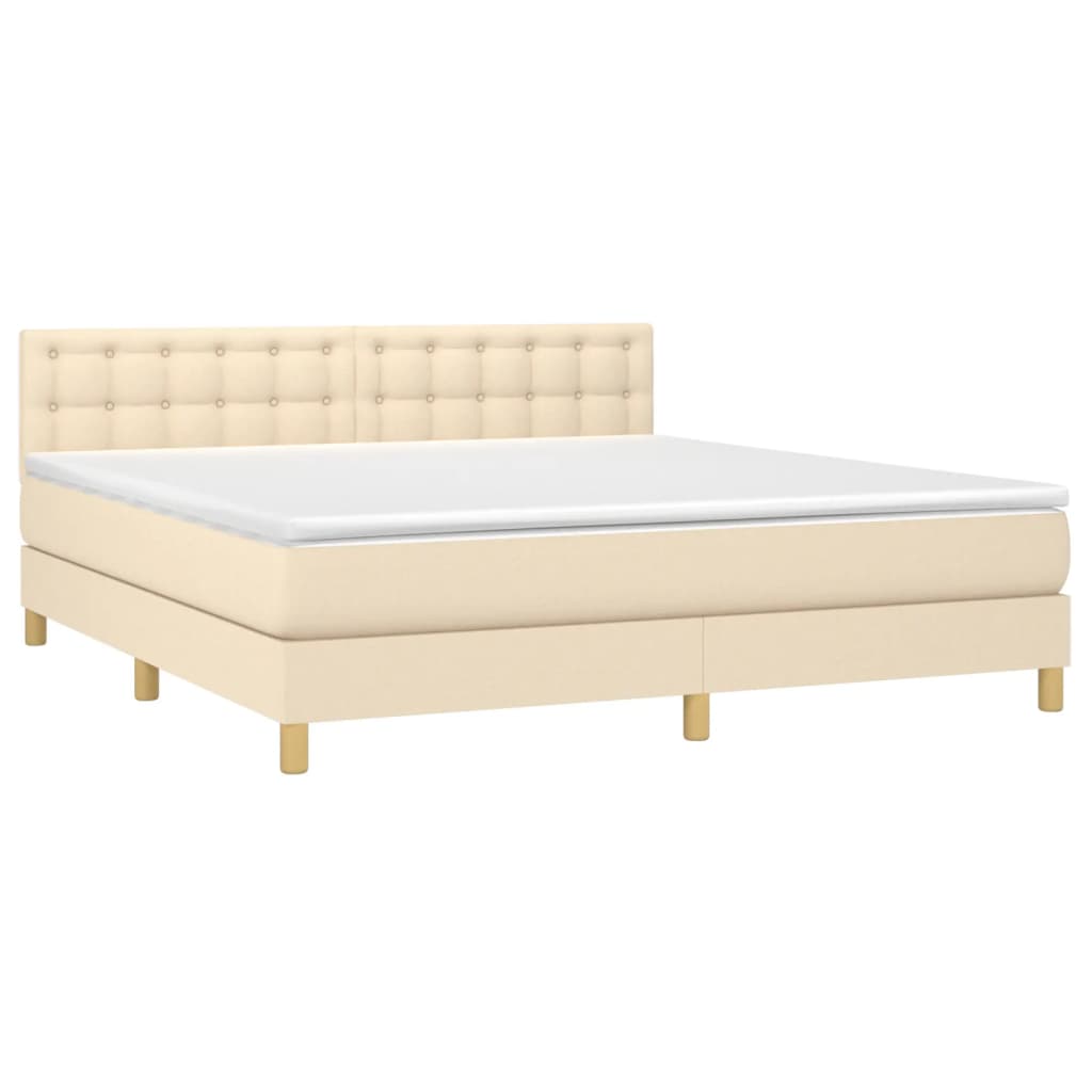 Boxspring Met Matras Stof Kleurig Crème 160 x 200 cm Knopen