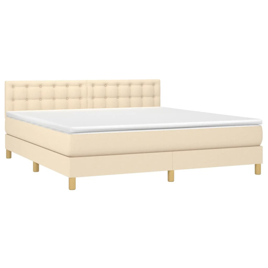 Boxspring Met Matras Stof Kleurig Crème 160 x 200 cm Knopen