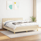 Boxspring Met Matras Stof Kleurig Crème 160 x 200 cm Knopen