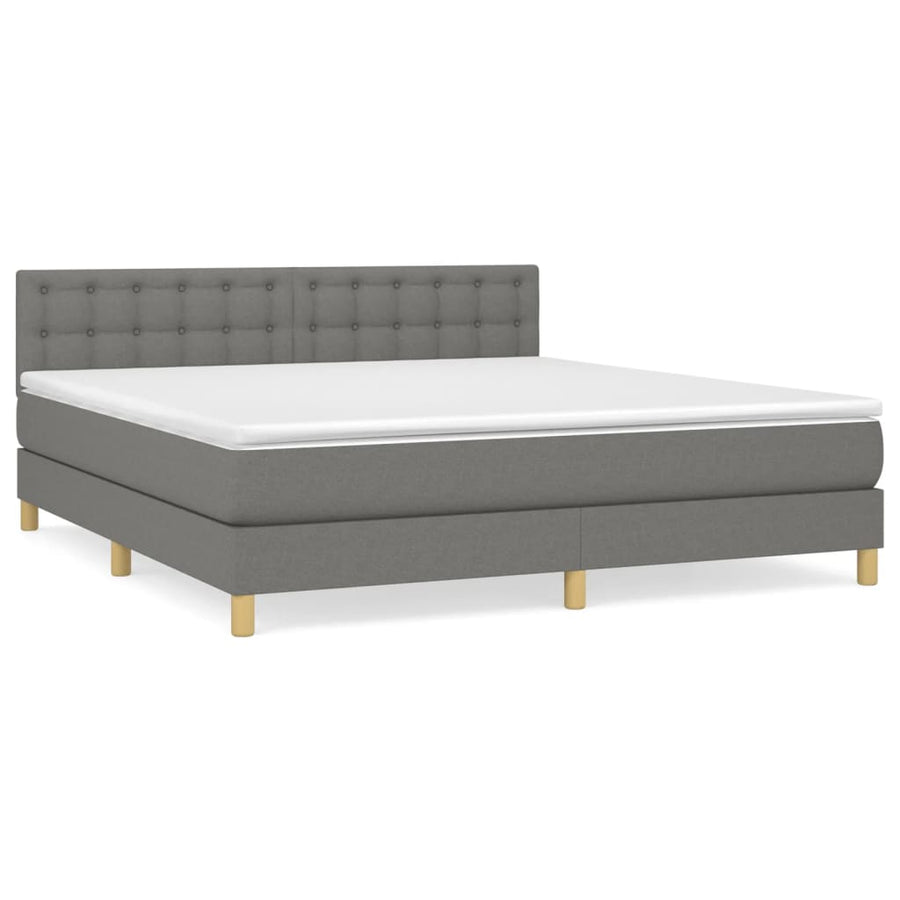 Boxspring Met Matras Stof Donkergrijs 180X200 Cm Donkergrijs 180 x 200 cm Knopen