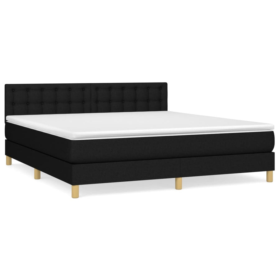 Boxspring Met Matras Stof Zwart 180 x 200 cm Knopen