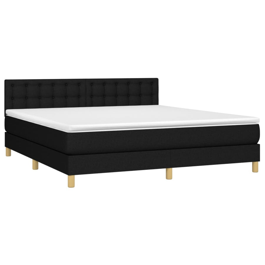 Boxspring Met Matras Stof Zwart 180 x 200 cm Knopen