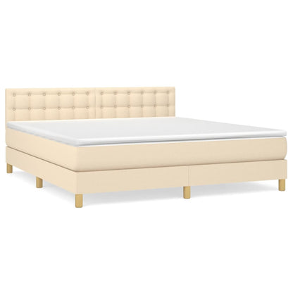 Boxspring Met Matras Stof Crèmekleurig 180X200 Cm 180 x 200 cm Knopen