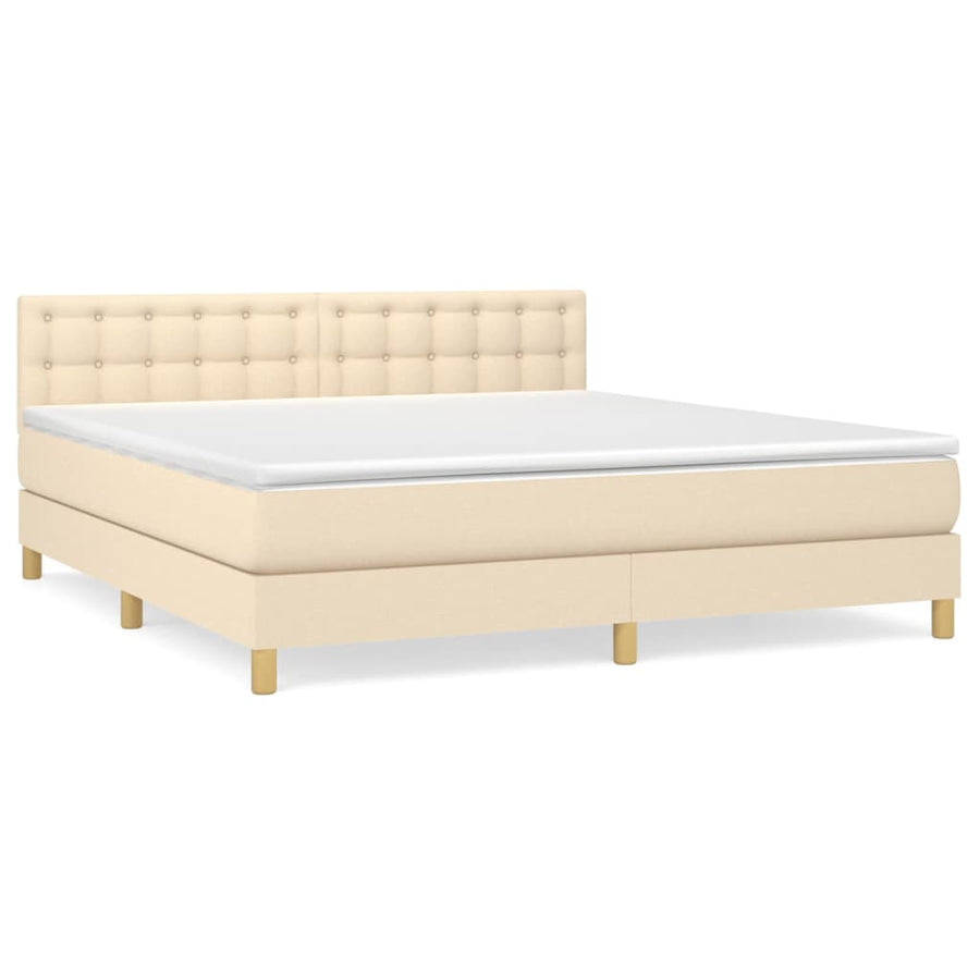 Boxspring Met Matras Stof Crèmekleurig 180X200 Cm 180 x 200 cm Knopen