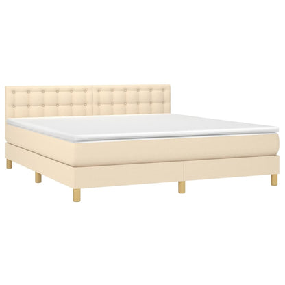 Boxspring Met Matras Stof Crèmekleurig 180X200 Cm 180 x 200 cm Knopen