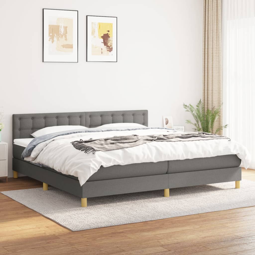 Boxspring Met Matras Stof Donkergrijs 200 x 200 cm Knopen