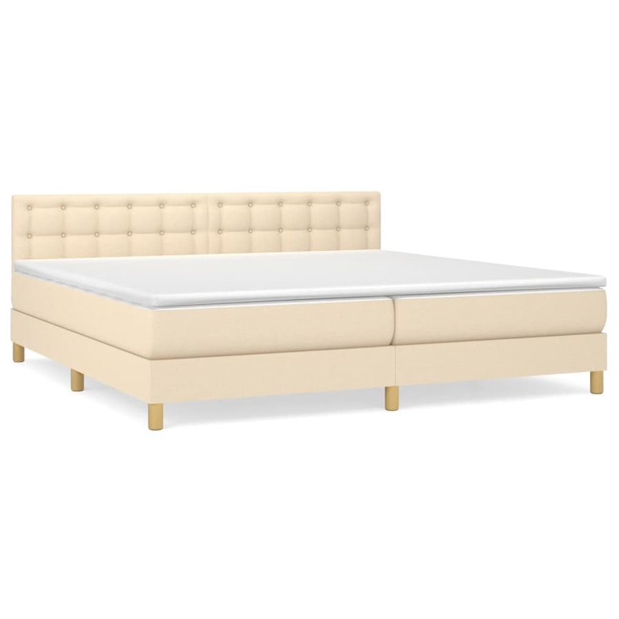 Boxspring met matras stof crèmekleurig 200x200 cm 200 x 200 cm Crème