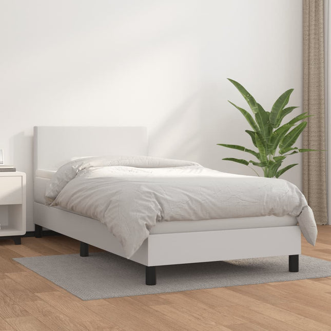 Boxspring Met Matras Kunstleer Wit 90 x 190 cm Effen ontwerp