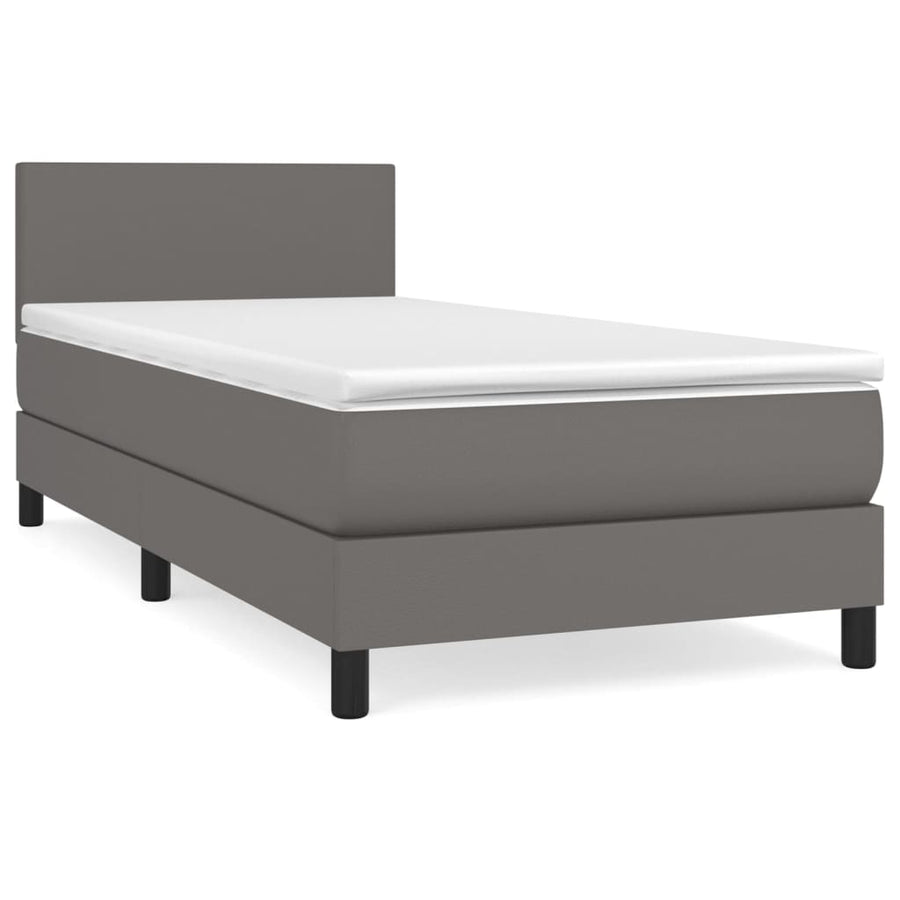 Boxspring Met Matras Kunstleer Grijs 90 x 190 cm Effen ontwerp