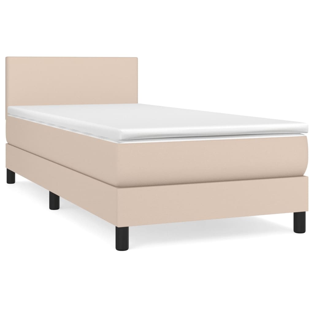 Boxspring Met Matras Kunstleer Cappuccinokleurig 90X190 Cm 90 x 190 cm Effen ontwerp