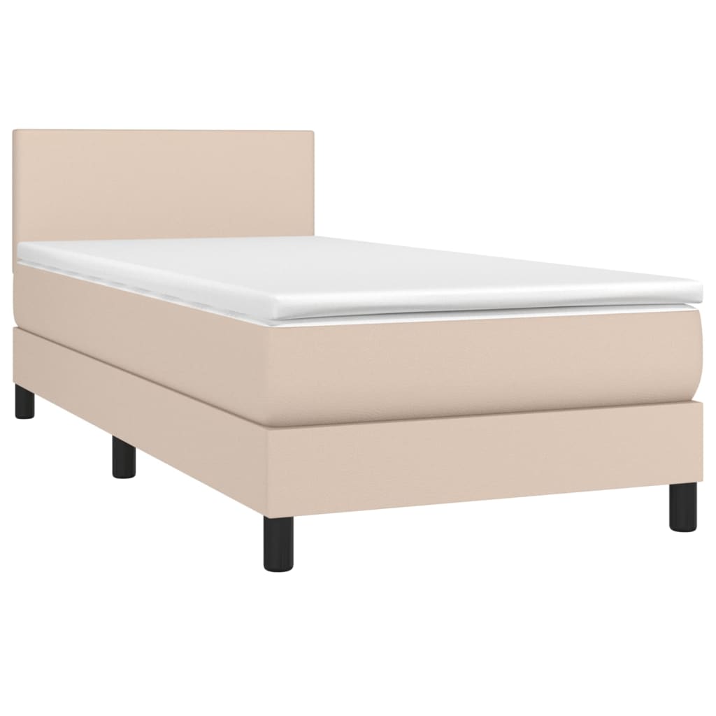 Boxspring Met Matras Kunstleer Cappuccinokleurig 90X190 Cm 90 x 190 cm Effen ontwerp