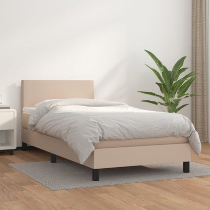 Boxspring Met Matras Kunstleer Cappuccinokleurig 90X190 Cm 90 x 190 cm Effen ontwerp