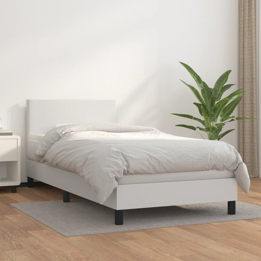Boxspring Met Matras Kunstleer Wit 90 x 200 cm Effen ontwerp