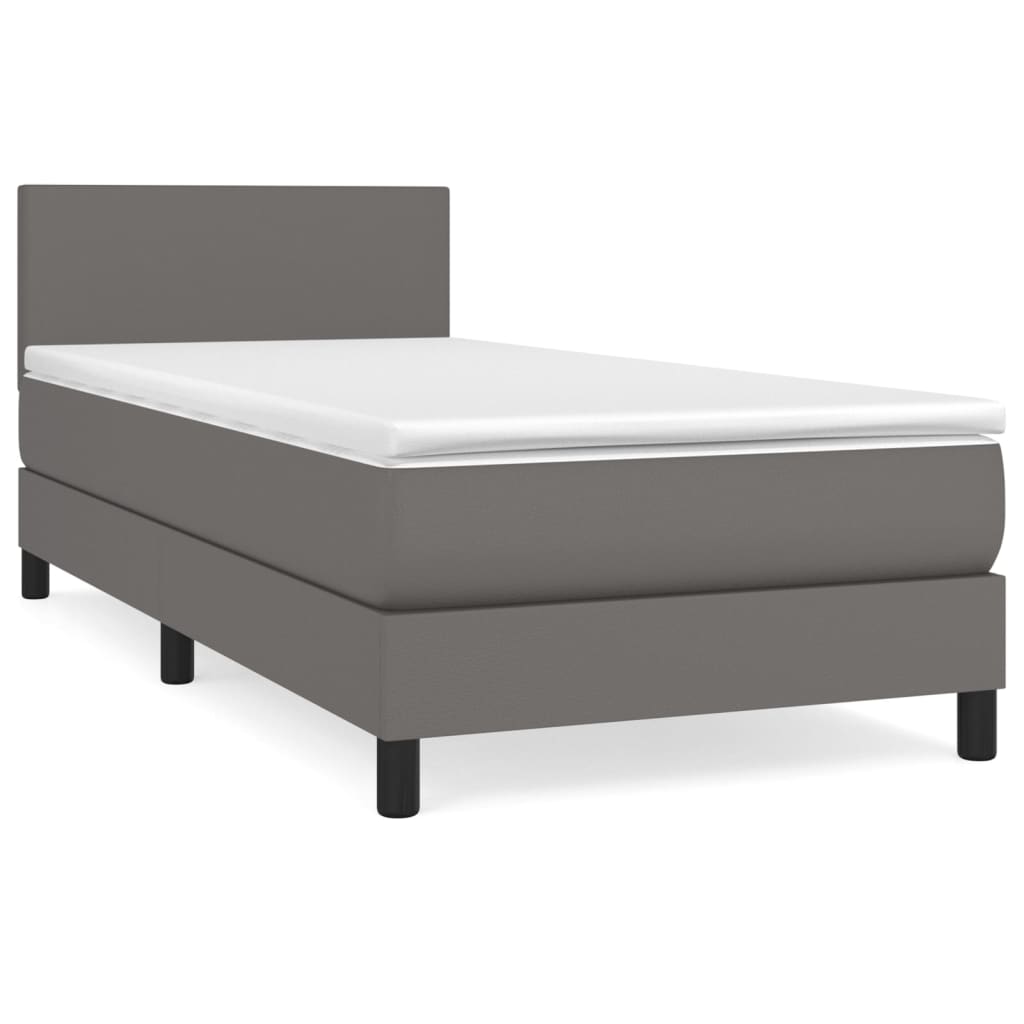 Boxspring Met Matras Kunstleer Grijs 90 x 200 cm Effen ontwerp