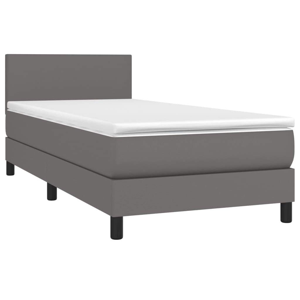 Boxspring Met Matras Kunstleer Grijs 90 x 200 cm Effen ontwerp