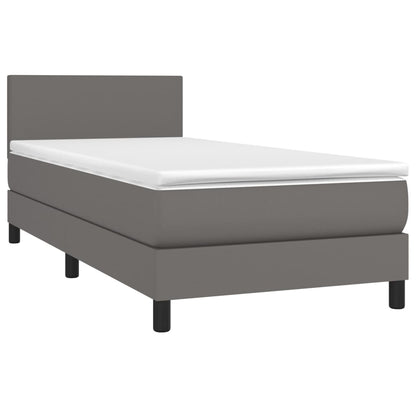 Boxspring Met Matras Kunstleer Grijs 90 x 200 cm Effen ontwerp
